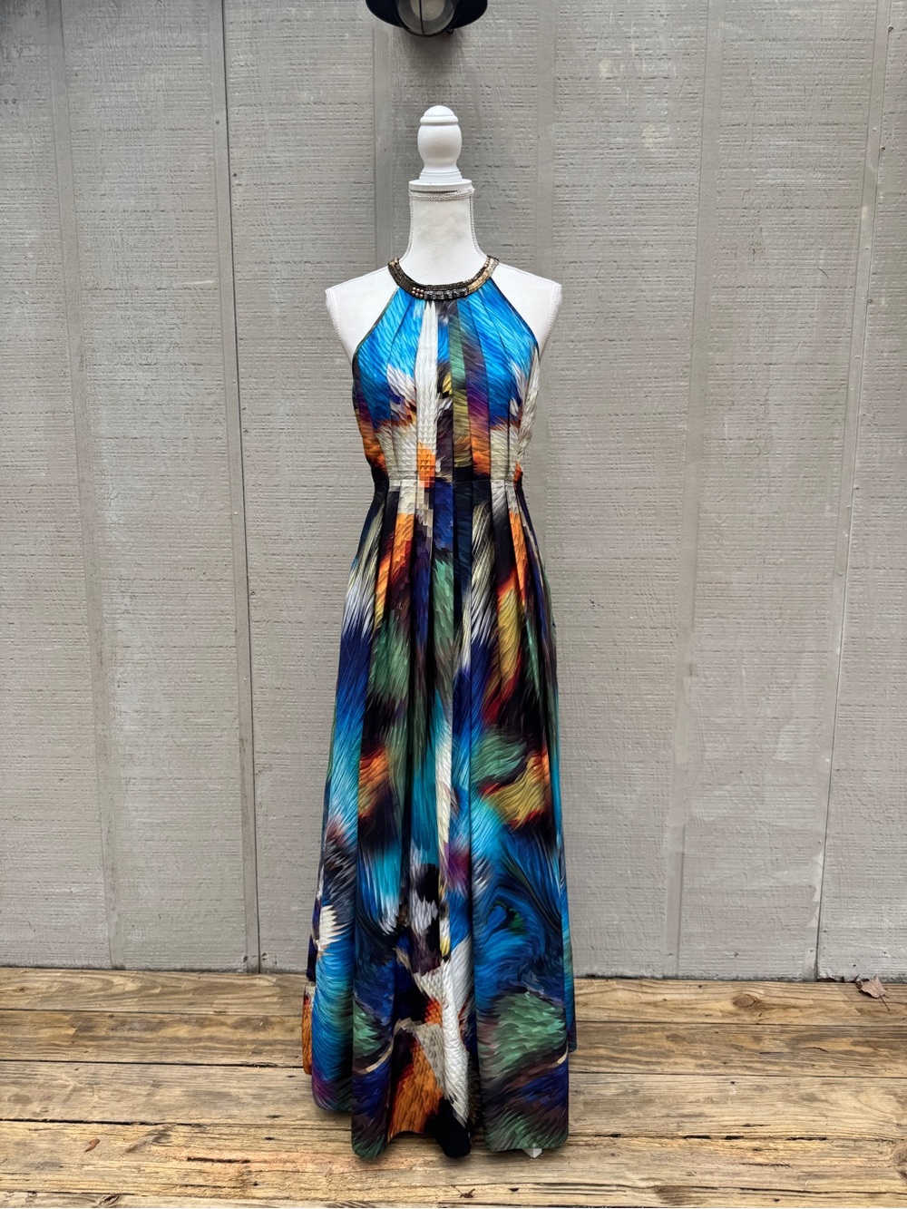 Ranna Gill Multicolor Halter Maxi Dress in Blue, Green & Orange